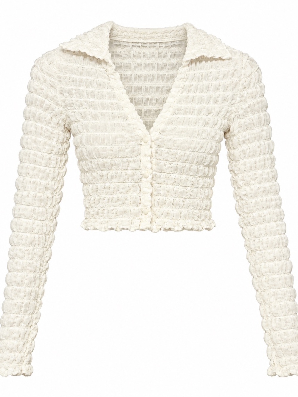 Princess Polly Cream Textured Cropped Button Cardigan